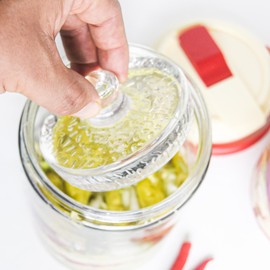 Fermentation Weights for Large Wide Mouth Gallon Mason Pickling Canning Jars (Over 3.5 Inches), Fermenting Weigh Easy Grip With Grooved Handles Wavy Grain Dot for Brewing Fermented Foods, Pack of 2