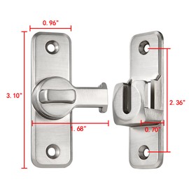 INIRET Silvery Enhanced Security Flip Latch Lock - Heavy-Duty 90/180 Degree Sliding and Swing Door Latch for Barns, Gates, and More
