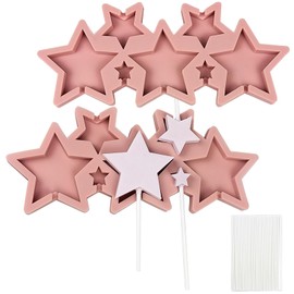 EDUEE Star Lollipop Molds 2 pcs Silicone Chocolate Lolly Mold 7 Cavity Lollipop Candy Sucker Molds with 25 Lollipop Sticks(Star Size 2in 1.2in 0.75in)