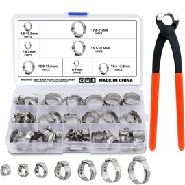 HSEAMALL Pack of 85 Hose Clamps Stainless Steel Single-Ear Clamp Pipe Clamps 7 Sizes Hose Clamp with Hose Clamp Pliers for Pool Garden Hose Clamps Fuel Pump House Gas Pipe Washing Machine