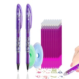 MROOFUL 44 Pcs/Set 0.5mm Erasable Pens Rub Out Pens Eraser Pen with Eraser for Kids Adult School Office Stationary Supplies (Purple)