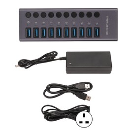 10 Port USB3.0 Hub Splitter Independent Power Supply Charging Data Transfer Powered Usb Hub 100‑240V UK Plug
