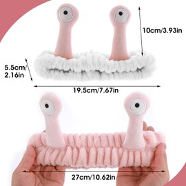 Face Wash Headband, Palm and Snail Spa Hair Bands Makeup Headbands Women Cartoon Cute Coral Fleece Elastic Headband Creative Hair Accessories for Washing Face Shower Sports (Pink&White)