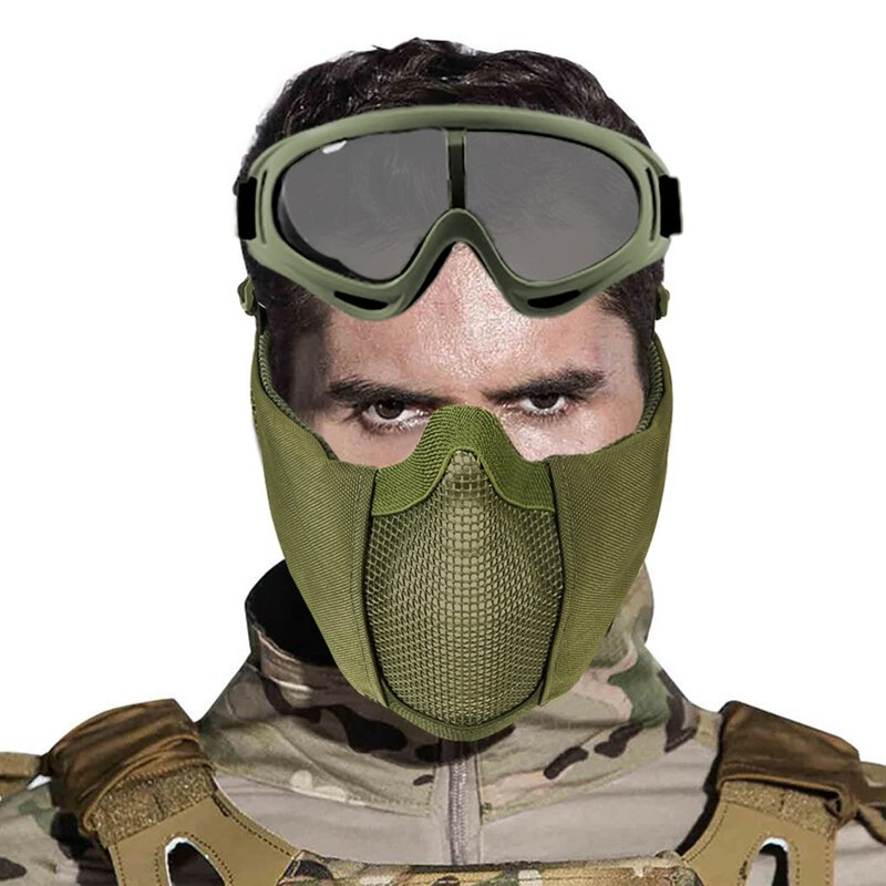 Yzpacc Airsoft Mask with Protective Glasses, Foldable Half Face Airsoft