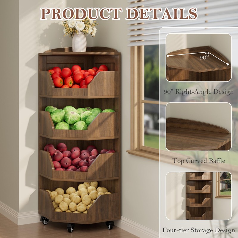 4-Tier Corner Fruit and Vegetable Storage Rack Snack Rack
