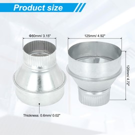 PATIKIL 5 Inch to 3 Inch Duct Reducer, Galvanized Steel Round Air Duct Reducer Crimped Pipe Increaser Adapter Connector Fitting Coupling for HVAC, Ventilation Systems