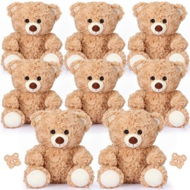 Liliful 8 Pieces 8 Inch Bear Stuffed Animal Bulk Stuffed Animals Soft Stuffed Bear Plush Toys Bear Decorations Bear Party Favors for Baby Shower Christmas Birthday Party Gifts Supplies (Light Brown)