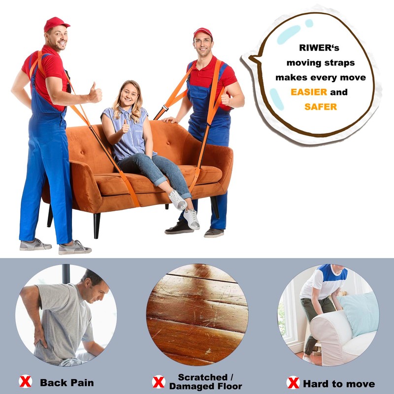 Riwer 2-Person Shoulder Strap Transport Belt Lifting Straps for Movers,