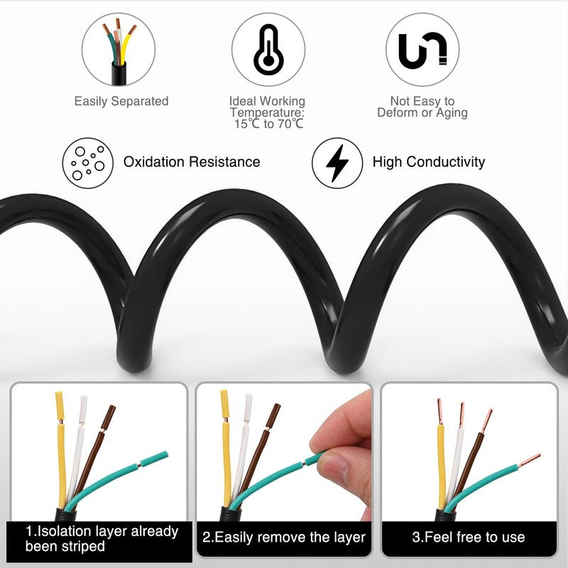 Nilight 25 Feet 4 Way Trailer Wire Extension Cable 14
