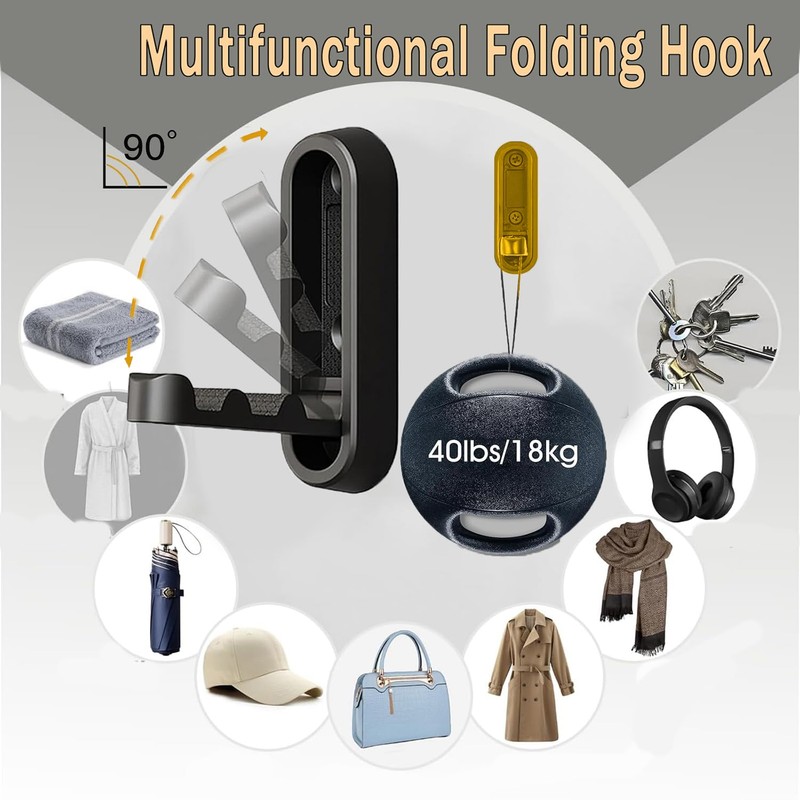 4 Pack Foldable Wall Hooks, Brushed Gold Towel Hook, Heavy