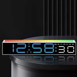 MASHI Digital Alarm Clock, Digital Clock for Bedrooms with 10 Color Changing Night Light，DST, Adjustable Brightness,Dynamic Music Sync for Bedside, Gaming PC & TV Backlight Strips Decoration (Bule)