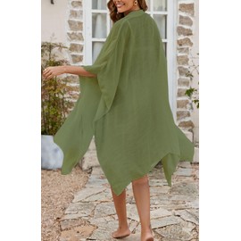 Women's Shirt Style Casual Kimono Cardigan Holiday Sunwear Beach Cover Up Army Green