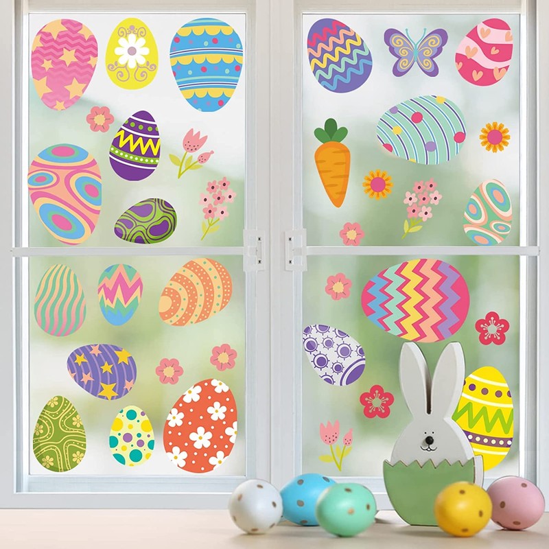 70 PCS Easter Window Cling Stickers, Cute Eggs Clings for