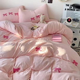 Tailor Shop Twin Comforter Set for Girls 5 Pieces Tufted Chenille Bowknot Embroidery Comforter Pink Bedding Twin Girls Comforter