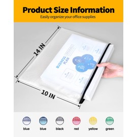 SUNEE Plastic Zipper Pouches 10x14 in (Black, 12 Packs) Extra Large Zip File Bags for Office Supplies, Cosmetics, Travel Storage, Bills, Accessories, Puzzles & Games Organizing Storage