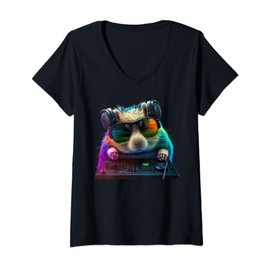 Womens Hamster DJ V-Neck T-Shirt