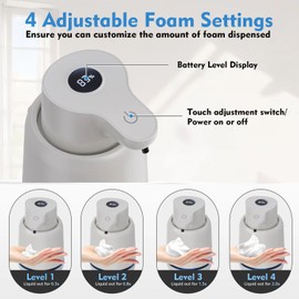 Automatic Soap Dispenser Foaming Touchless, 15oz/420ml Automatic Foaming Soap Dispenser for Bathroom and Kitchen –Clog-Free, Waterproof, USB Rechargeable, 4-Level Foam Volume Adjustable (Gray)