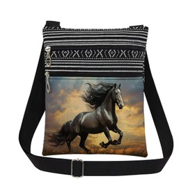 XiaoGalaee Black Horse Women Crossbody Bag Stylish Travel Adjustable Shoulder Strap Men Messenger Bag Outdoor Casual Purse Birthday Christmas Gift for Adult Horse Lovers