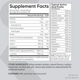 Sports Research­® Whey Protein Isolate, Vanilla Flavor - U.S Sourced Whey Protein 25g per Serving w/Amino Acids & Leucine - Informed Sport Tested · Non-GMO · 2lb Bulk Protein Powder - 26 Servings