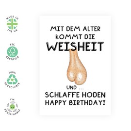 Central 23 Freche Geburtstagskarte für Ihn – MIT DEM ALTER KOMMT DIE WEISHEIT - Unhöfliche Grußkarte für Männer – Geburtstagsgeschenk für Bruder oder Freund – Kommt mit Aufkleber