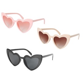 3 PCS Heart Shaped Sunglasses, Love Sunglasses Fashion Heart Glasses Vintage Heart Sunglasses Retro Glasses Colorful Cat Eye Sunglasses for Women Adults Girls Kids Party Beach (style2)