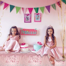 YUNKELIU 3Pcs Princess Birthday Party Decorations, 43" x 70" Princess Party Tablecloth Set Disposable Plastic Tablecover for Birthday Table Decorations