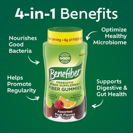Benefiber Prebiotic Fiber Supplement Gummies for Digestive Health, Assorted Fruit Flavor - 81 Count