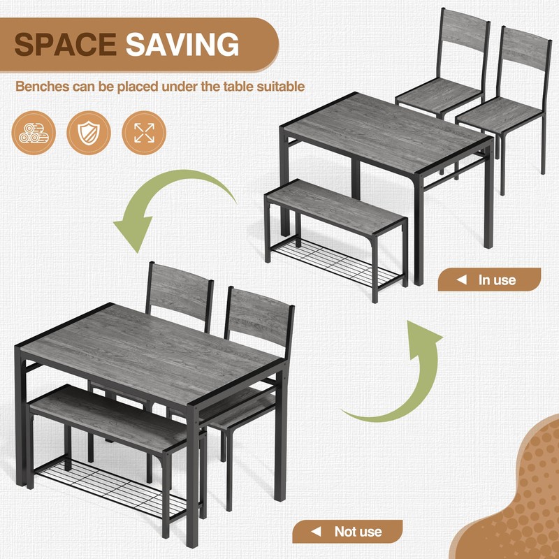 Furmax Dining Table Set for 4, Modern Kitchen Table Bench