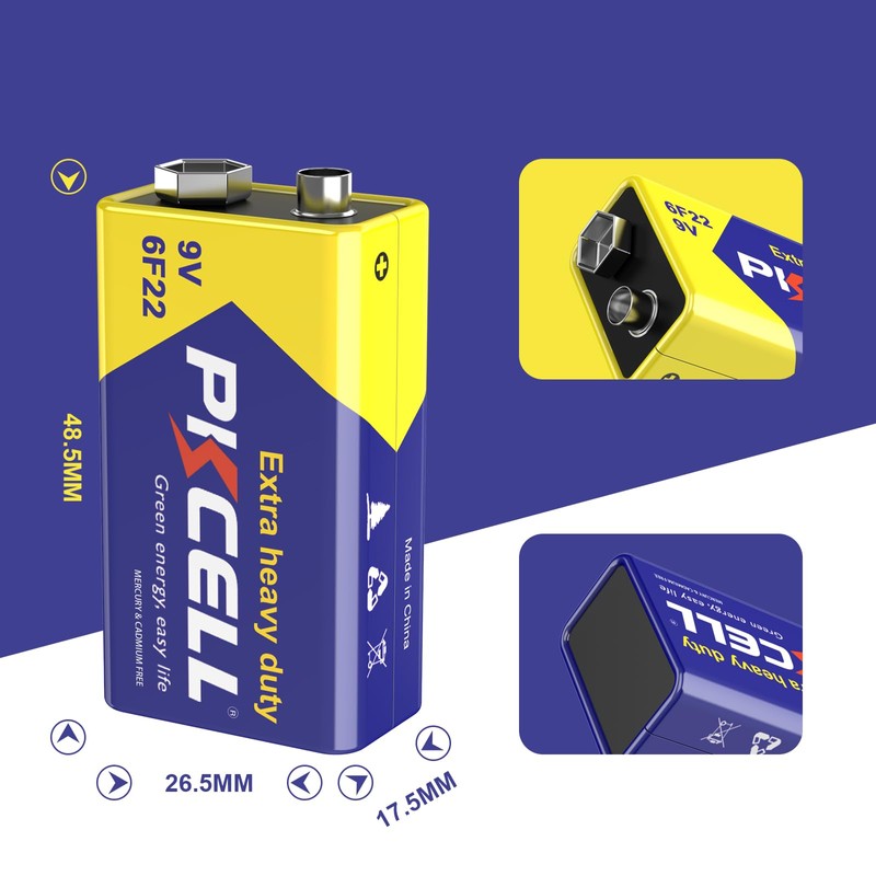 PKCELL 9V Battery Carbon Zinc for Smoke Detectors 6F22 Battery,