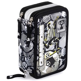 Julian Ross Children's Pencil Case, 3 Organised Compartments, Pencil Case Boy Filled with Stationery, Boys and Girls School Pencil Case, 45 Pieces for School, Glue Stick, 20 cm, Champions white-black,