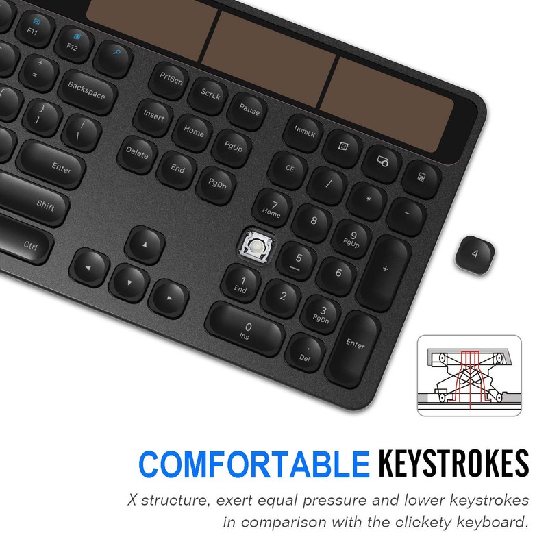 Arteck Wireless Solar Keyboard Full Size Solar Recharging Keyboard for