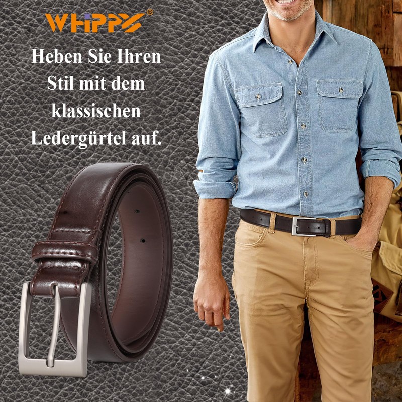 WHIPPY Men's Leather Belt Classic Denim Belt for Men 38
