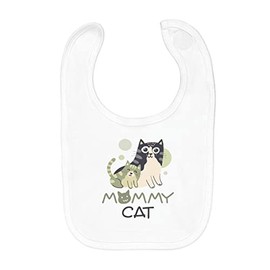 Fabulous Baby Bib Organic Cotton Mum Cat and Her Kitten Drawing Illustration Bebe, White