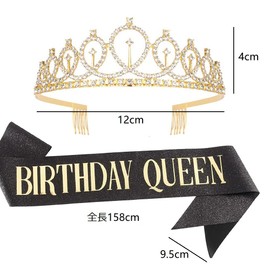 [siawadeky] Birthday Headband, Crown, 2-piece Set, Sparkle, Hair Ornament, Belt Set, Girls, Stylish, Birthday Goods, Princess Type, Hair Hoop, Party Hat, Birthday, Wedding, Commemorative Photo, Stage,