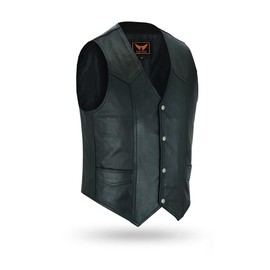TackField Men's Classic V-Neck Biker Leather Vest – Premium Natural Milled Cowhide Motorcycle leather Vest (US, Alpha, X-Large, Regular, Regular, Black)