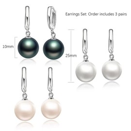 Qimily 18k White Gold Plated Silver Pearl Earrings Hypoallergenic Pearl Drop Earrings, Silver Pearl Earrings, Size 10mm Fine Jewelry for Women Ladies