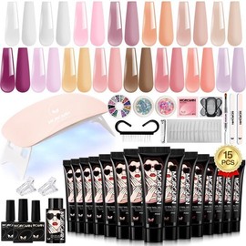 MOROVAN Poly Gel Nail Kit for Beginners: 15 Colors with UV Lamp for Starters with Everything DIY Art Design at Home Christmas Gift for Women Girls - Color: Beginners Kit