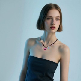 Vurotry Safety Pin Necklace for Women Punk Heart Shaped Pendant Necklace Black Y2K charm Necklace Trendy Streetwear Jewelry, Large, Polyester, No Gemstone