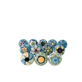 Multicoloured Blue Ceramic Knobs for Cabinet Dresser Drawer Multipurpose Kitchen Furniture Desks Handle Door Cupboard Wardrobe Pull Hand Painted Hardware Ceramic Knobs Cabinet Set of 12