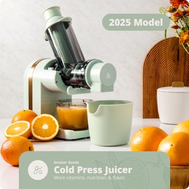 Greater Goods Cold Press Juicer, Powerful Slow Masticating Juice Extractor with Quiet Motor for Fruits and Vegetables, High Juice Yield, Easy to Clean, Sage Green