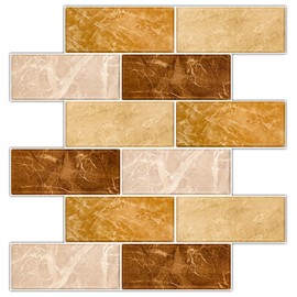 BSABSAQAA - 10 hojas de salpicaduras para cocina, 12 x 12 pulgadas, calcomanía para azulejos de pared de metro para baño en el inquilino Friendlyn Marble 2-6 (mármol café)