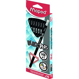 Maped BlackPeps Lpiz de Grafito Sin Madera HB2 Triangular Negro Cajilla x10                                                                           