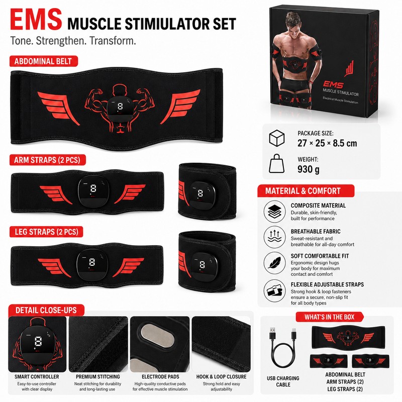 EMS Muscle Stimulator Belt for Massage & Relaxation – Adjustable