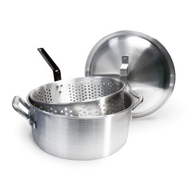 Bayou Classic 1350 14-qt Aluminum Fry Pot w/ Lid and Aluminum Perforated Basket Features Heavy-Duty Riveted Handles Domed Lid Perfect For Frying Fish Shrimp Chicken and Hushpuppies