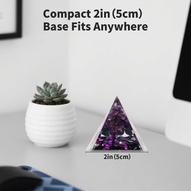 VPHQWG Handmade Orgone Pyramid with Natural Crystals & Mini Tree - Orgonite Healing Crystal Desk Decor for Meditation, Stress Relief-Office & Home Decor-Noir Iris