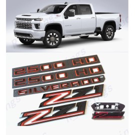 GM Auto Black Red Doors 2500HD Tailgate Silverado Fender & Front Z71 Emblems 2019-2021