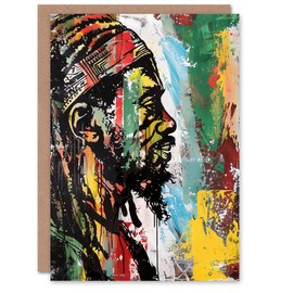 Artery8 Greeting Card Rastafari Man Portrait Modern Colourful Painting Blank For Him Or Her Art Birthday Card