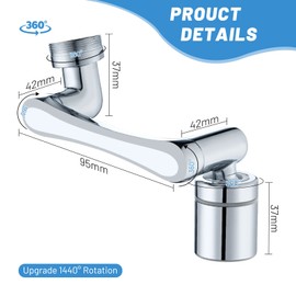 1440° Rotating Multifunctional Extension Tap, Tap Extension Attachment with 2-Way Adjustable for Kitchen Bathroom, Swivel Tap Aerator, Universal Tap Connection