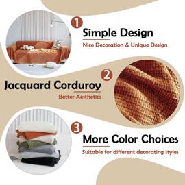 HANDONTIME Brunt Orange Couch Covers for 3 Cushion Couch Sofa Washable Corduroy Jacquard Sofa Slipcovers Caramel Couch Cover for Kids Soft Chenille Sofa Covers Couch Cover Blanket Thick, 91" X150"