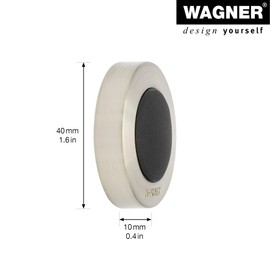 WAGNER 15514011 Wall Door Stopper Screw or Glue Diameter 40 x 10 mm Brushed Metal Stainless Steel Look Thermoplastic Rubber Black